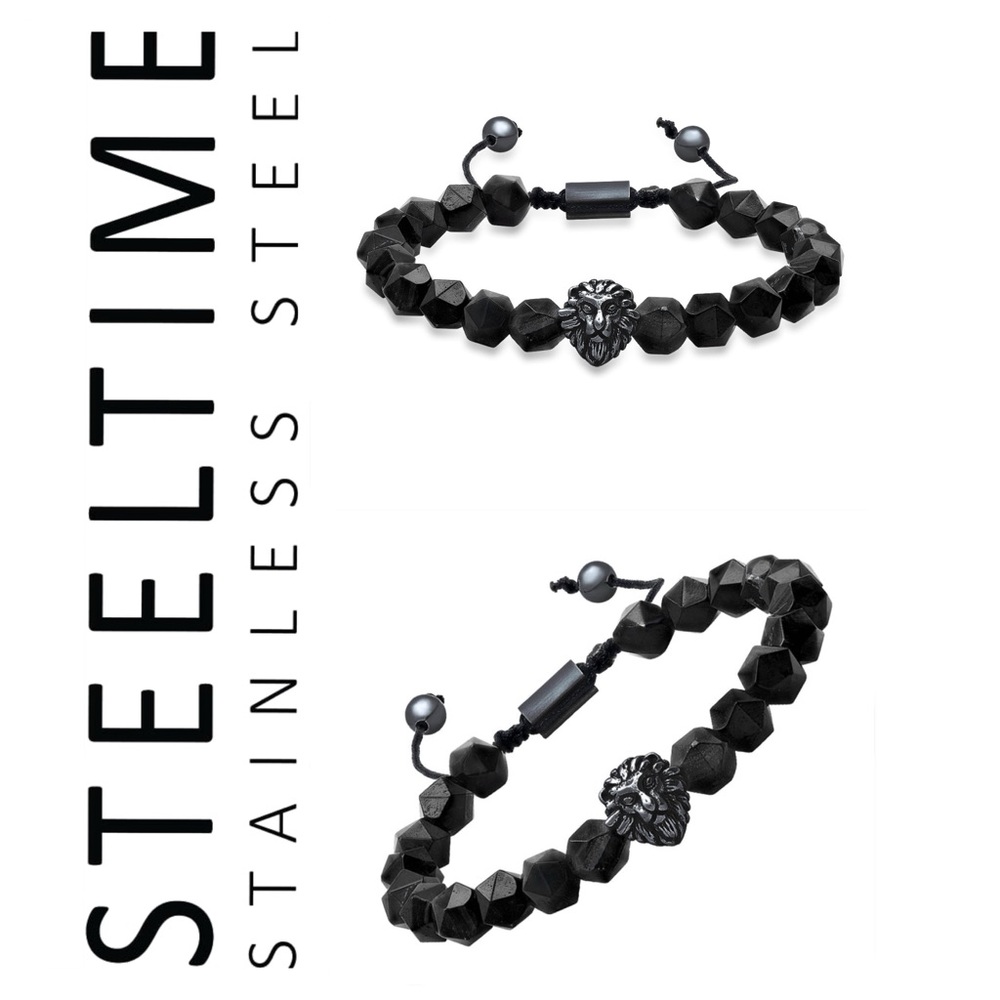 🐘 Steeltime Lion's Head Black Hex Bracelet